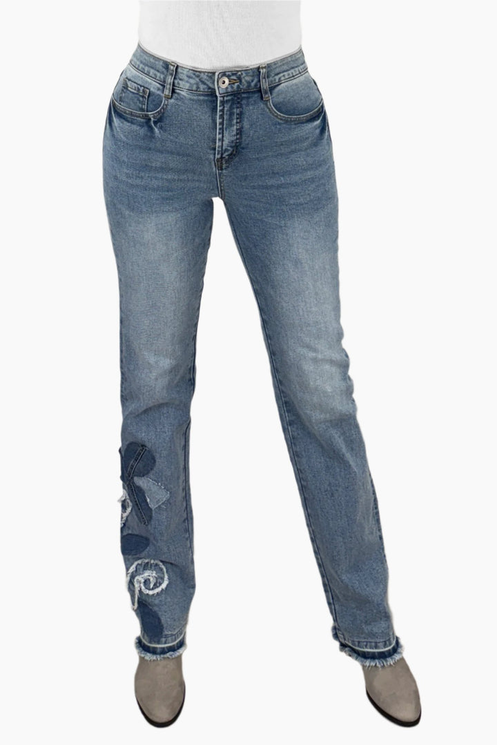 Boho Floral Applique Jean - Final Sale