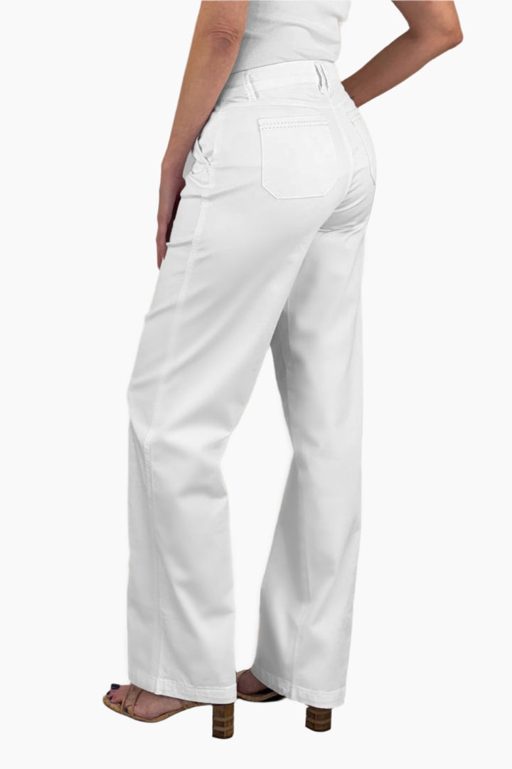 Button Fly Wide Leg Jean White - Final Sale