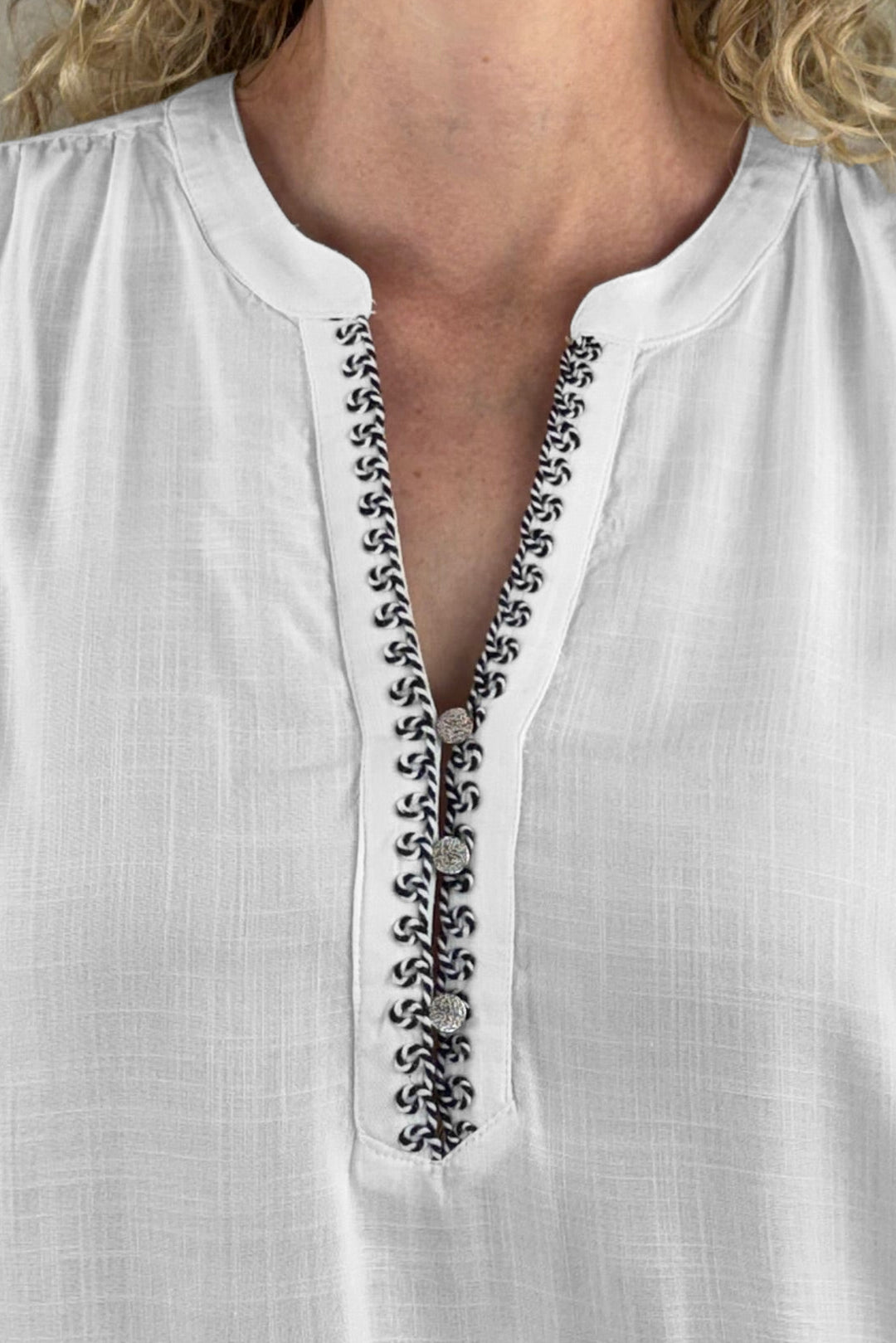 Embroidered Split Neck Blouse