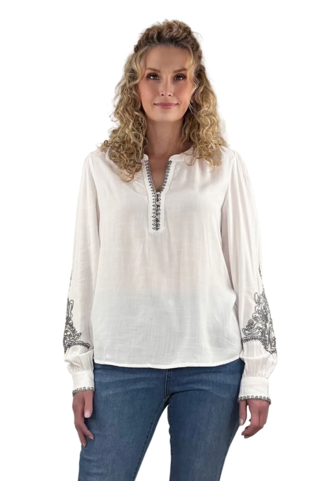 Embroidered Split Neck Blouse