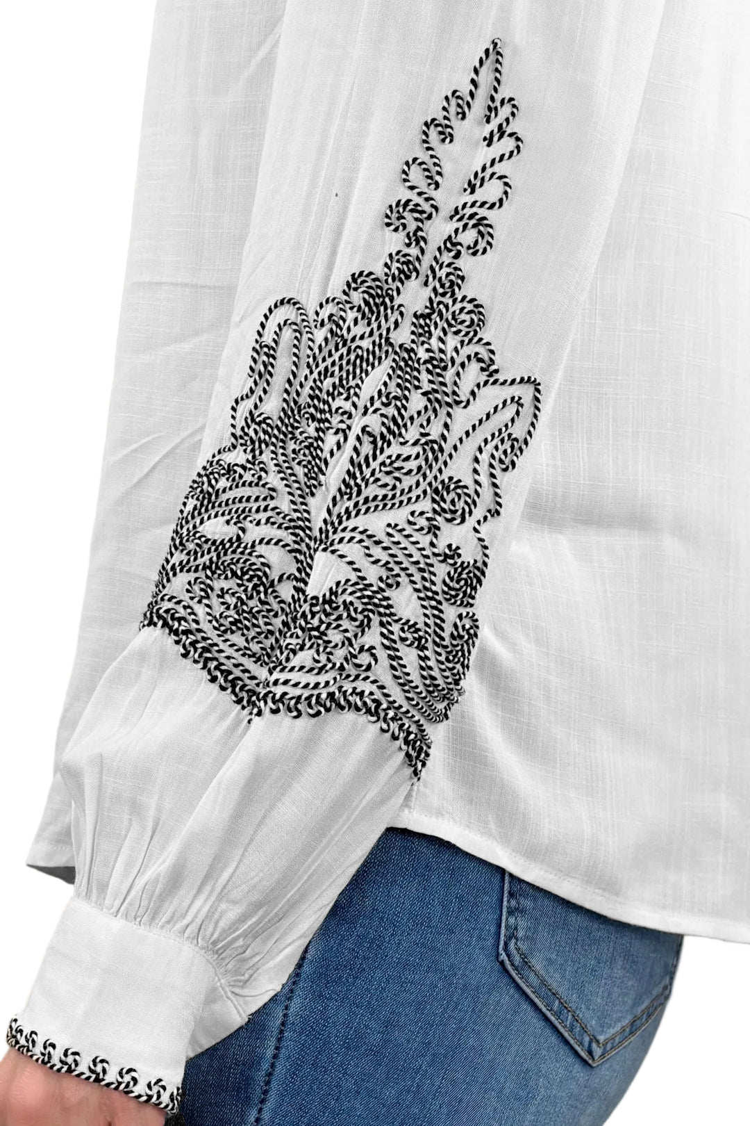 Embroidered Split Neck Blouse