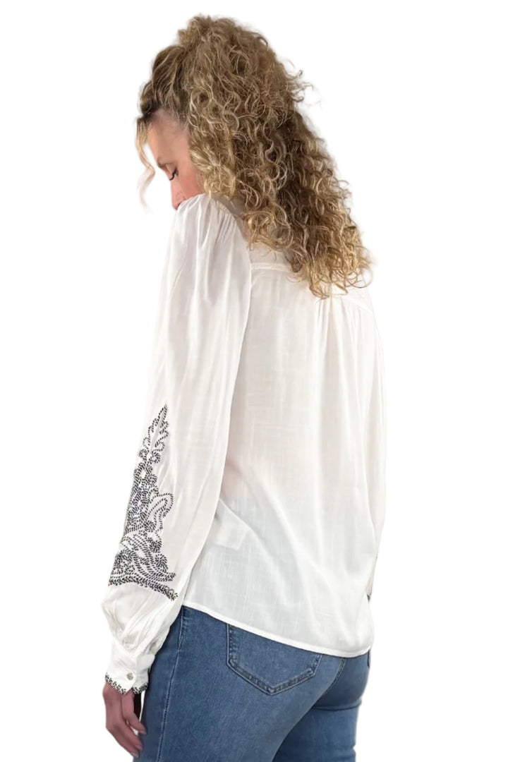 Embroidered Split Neck Blouse