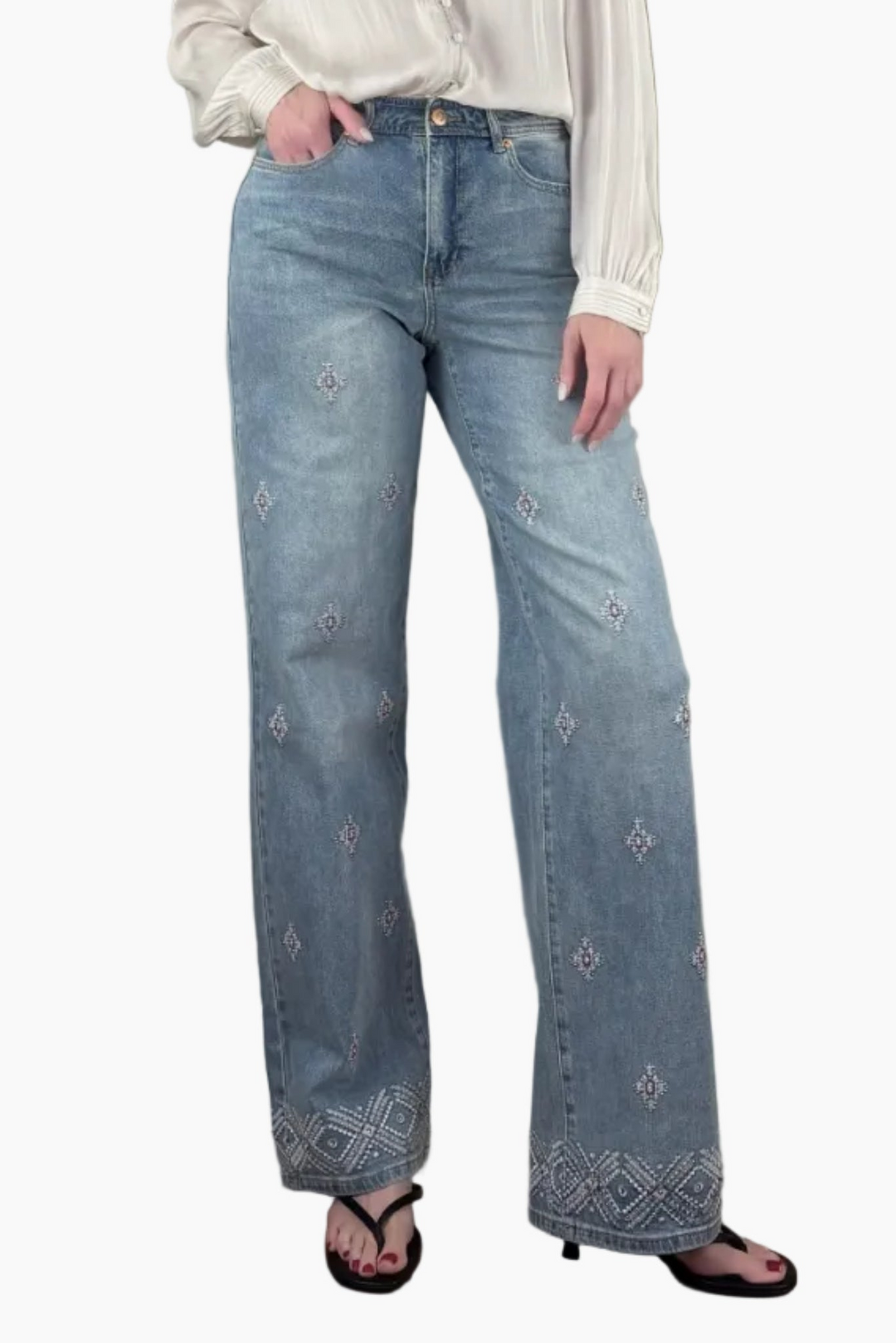 Beaded Embroidery Tall Wide Leg Jean