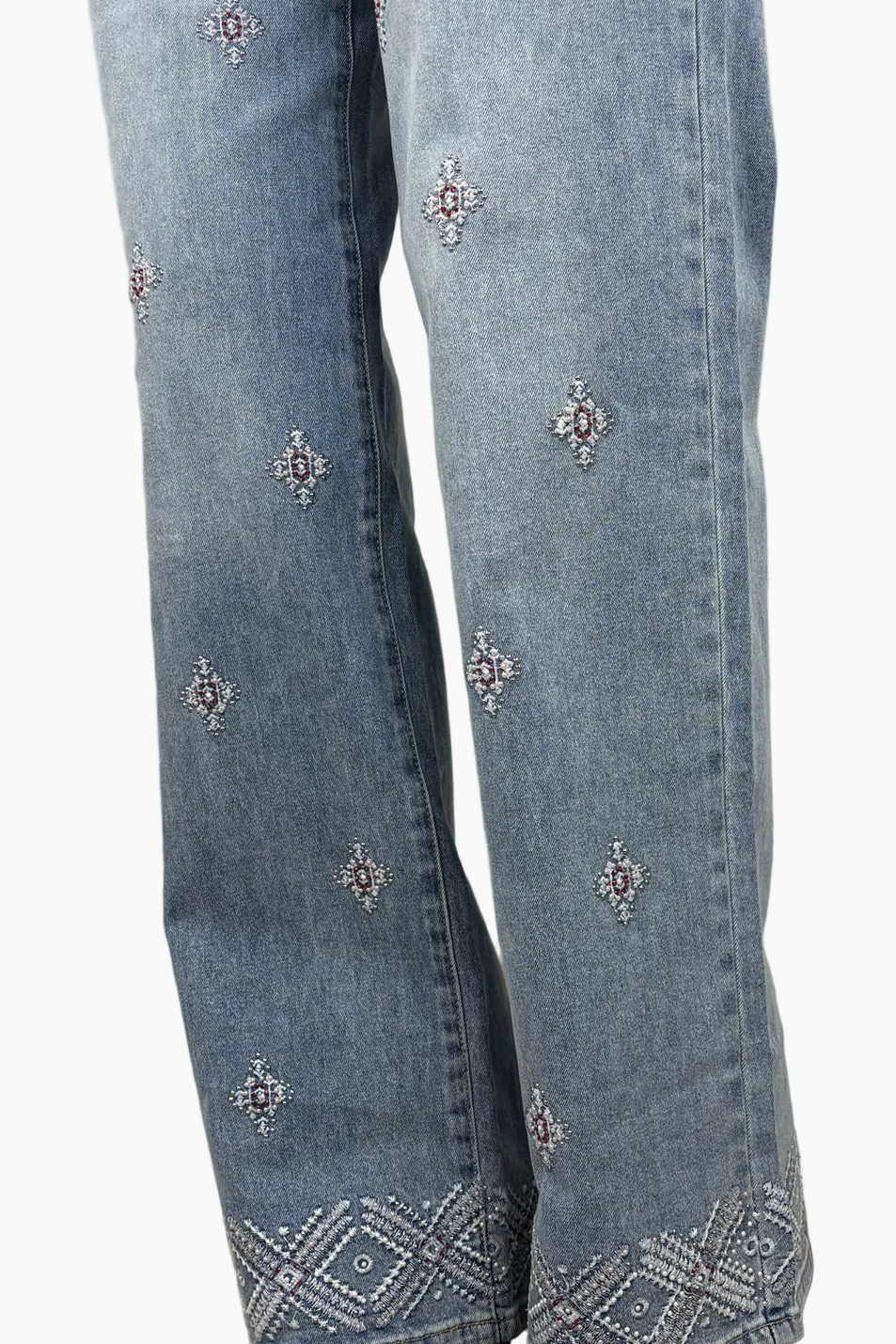 Beaded Embroidery Tall Wide Leg Jean