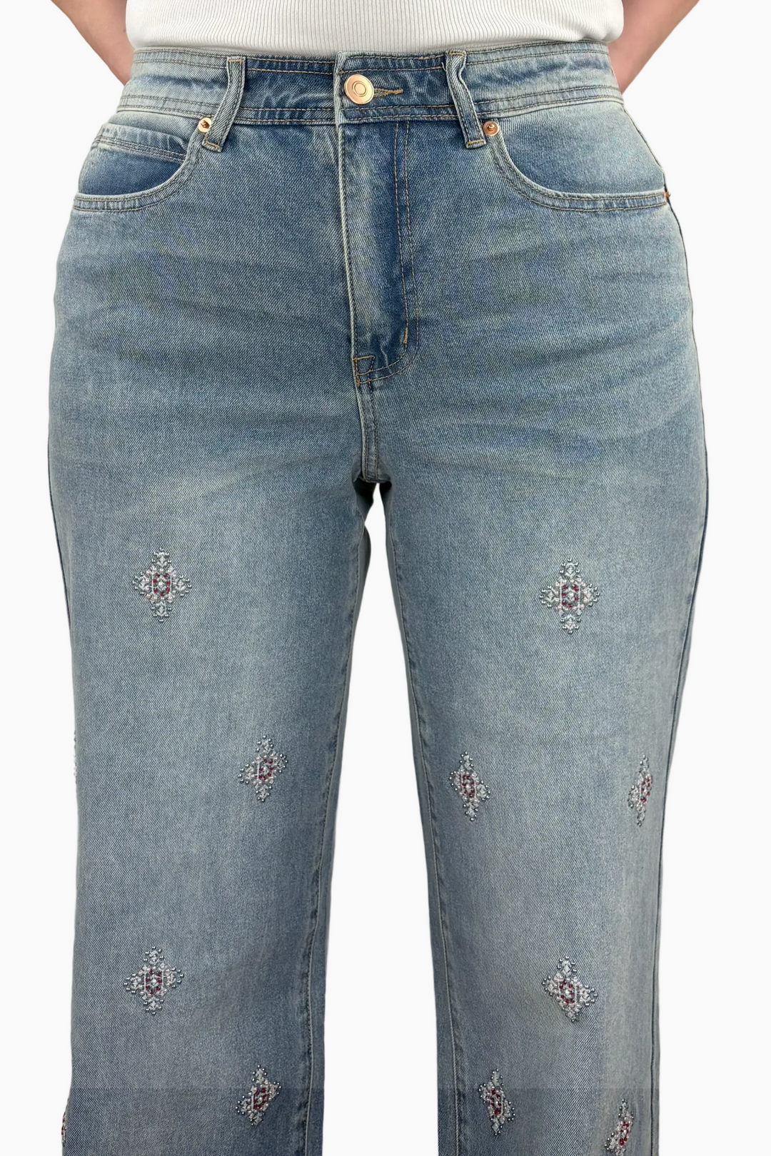 Beaded Embroidery Tall Wide Leg Jean