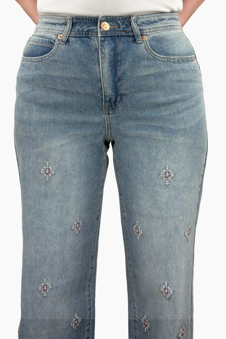 Beaded Embroidery Tall Wide Leg Jean