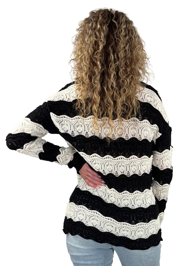 Swirl Stripe Crochet Sweater