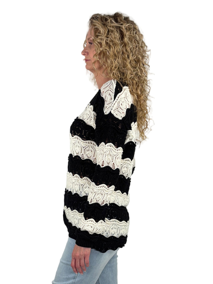 Swirl Stripe Crochet Sweater