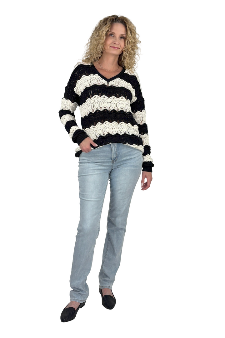 Swirl Stripe Crochet Sweater