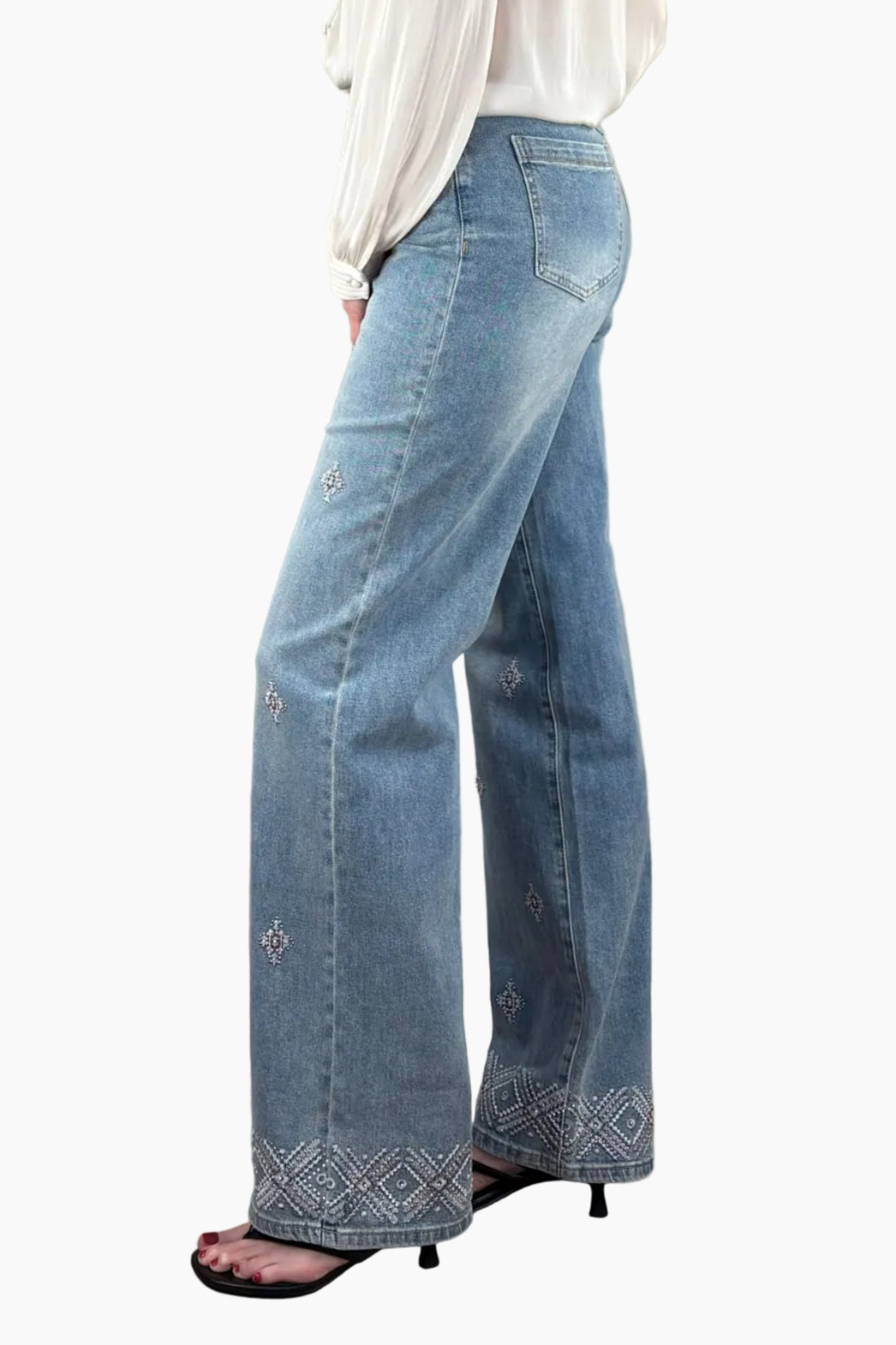 Beaded Embroidery Tall Wide Leg Jean