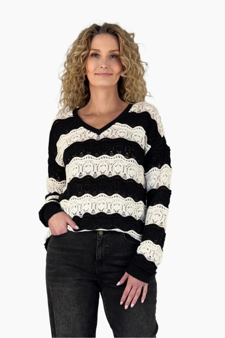 Swirl Stripe Crochet Sweater