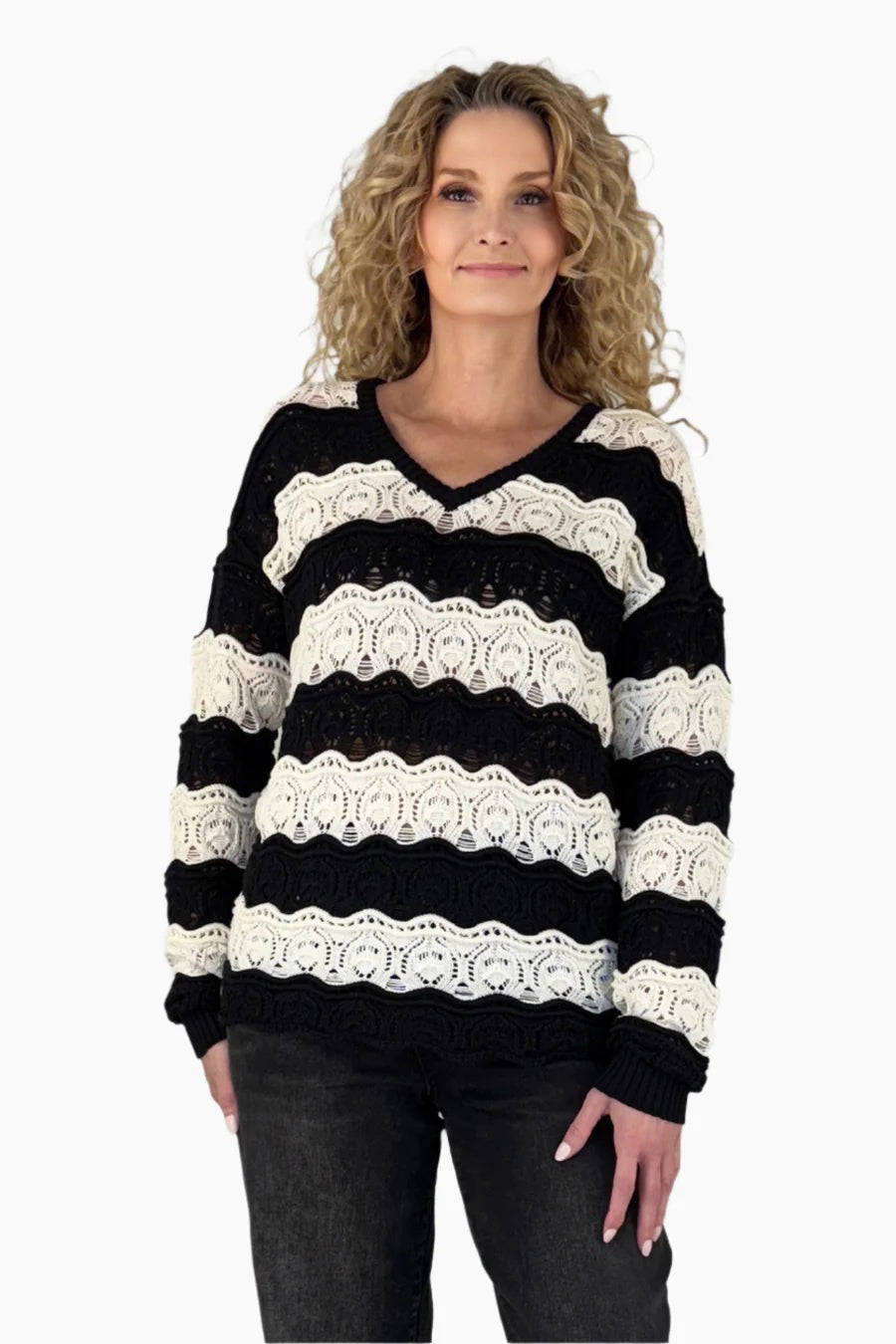 Swirl Stripe Crochet Sweater