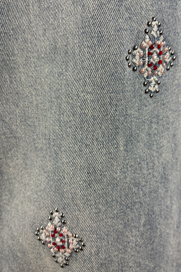 Beaded Embroidery Tall Wide Leg Jean
