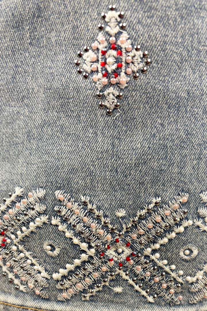 Beaded Embroidery Tall Wide Leg Jean