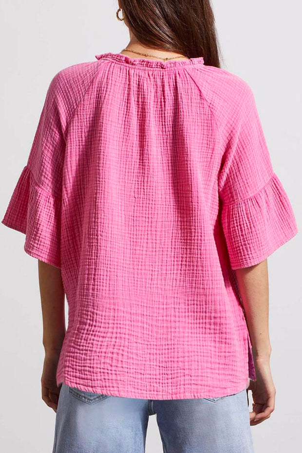 Cotton Gauze Bell Sleeve Blouse Pink