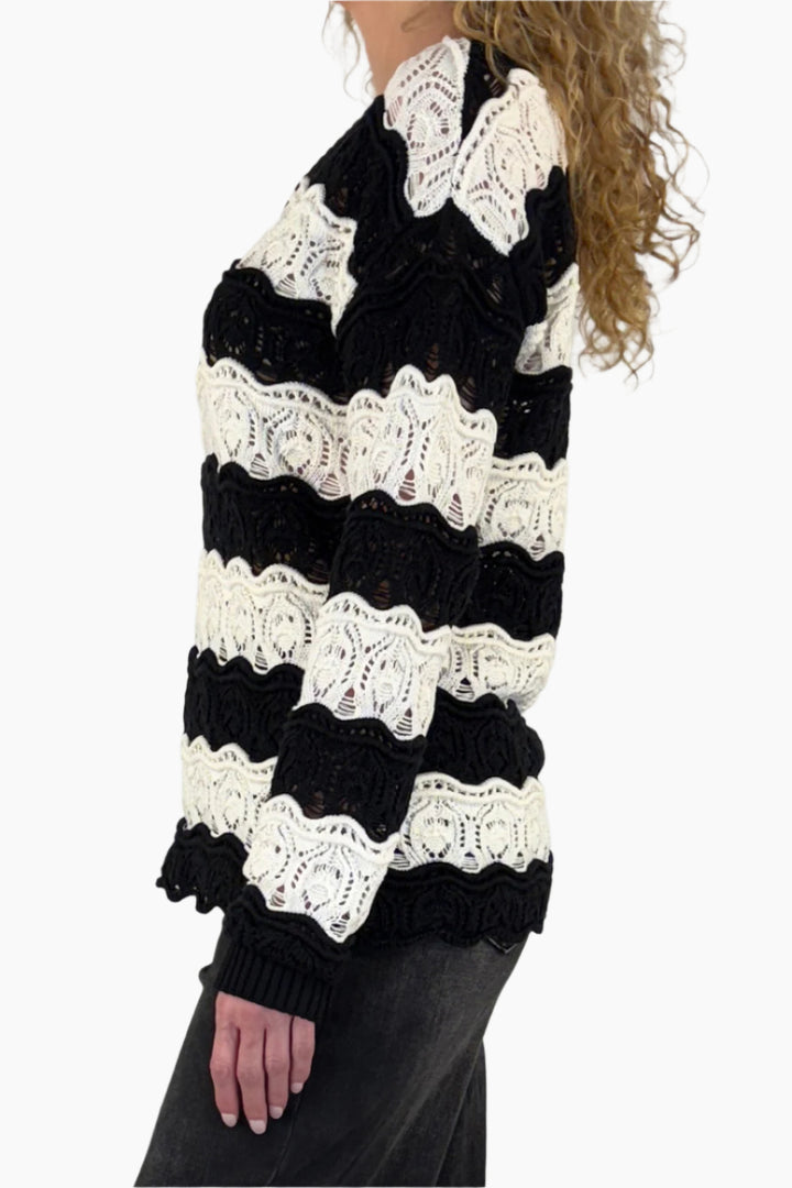 Swirl Stripe Crochet Sweater