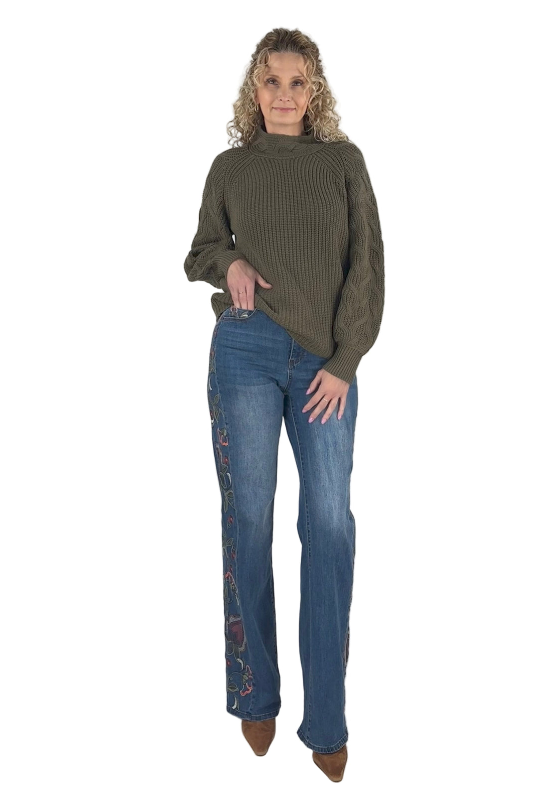 Brooke Embroidered Tall Wide Leg Jean