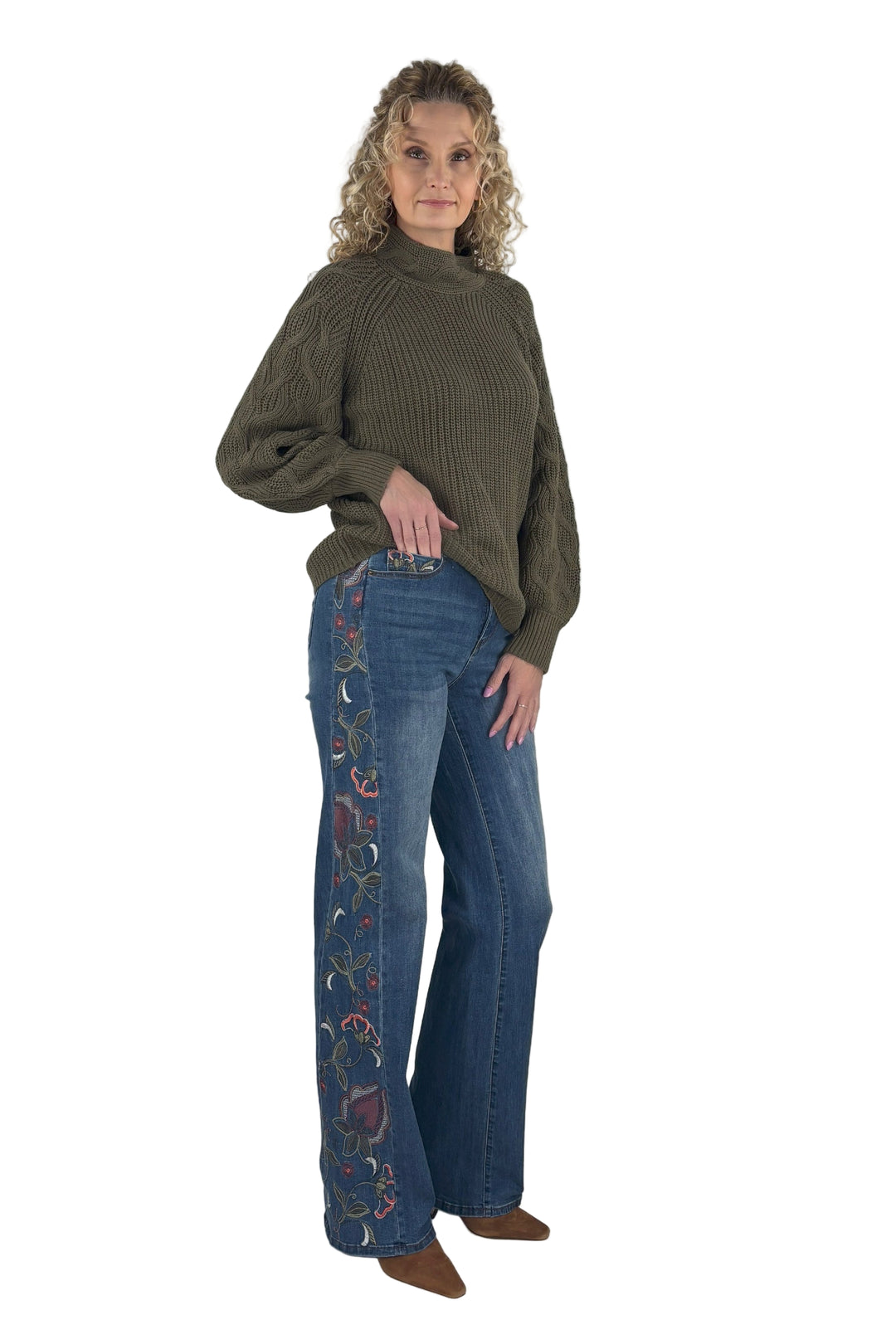 Brooke Embroidered Tall Wide Leg Jean