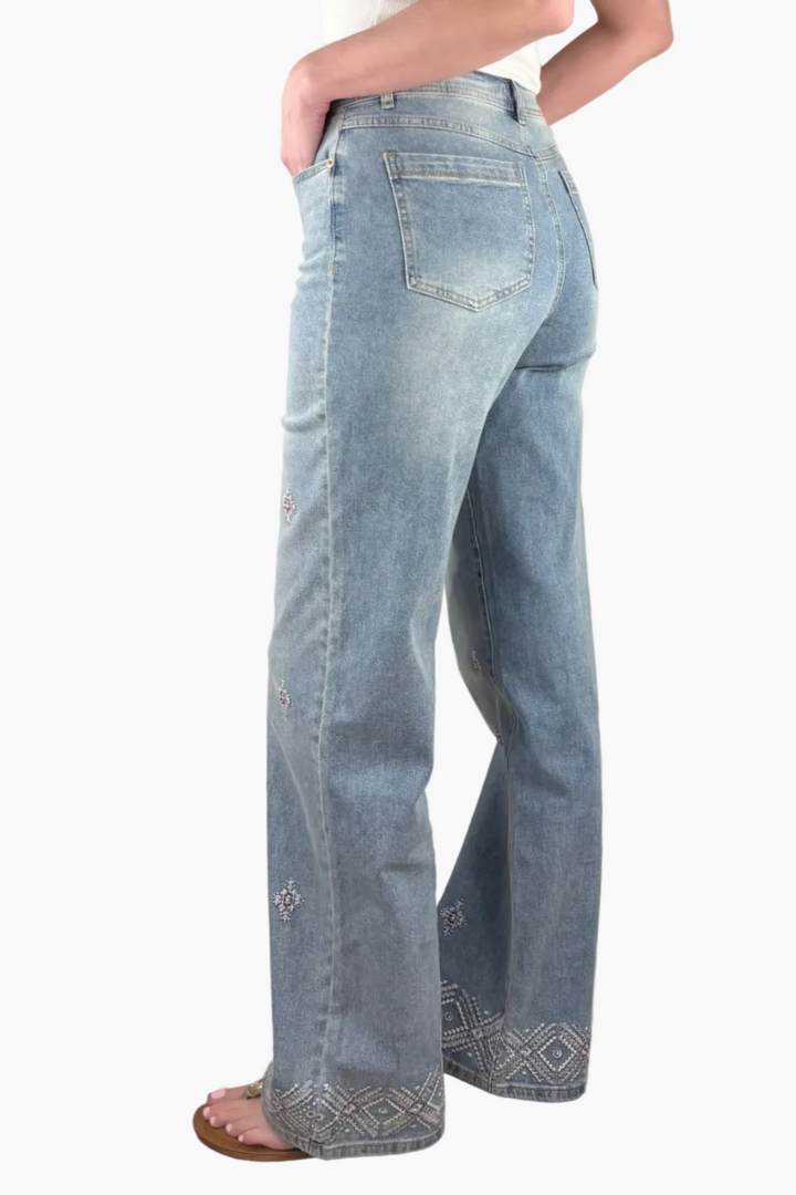 Beaded Embroidery Tall Wide Leg Jean