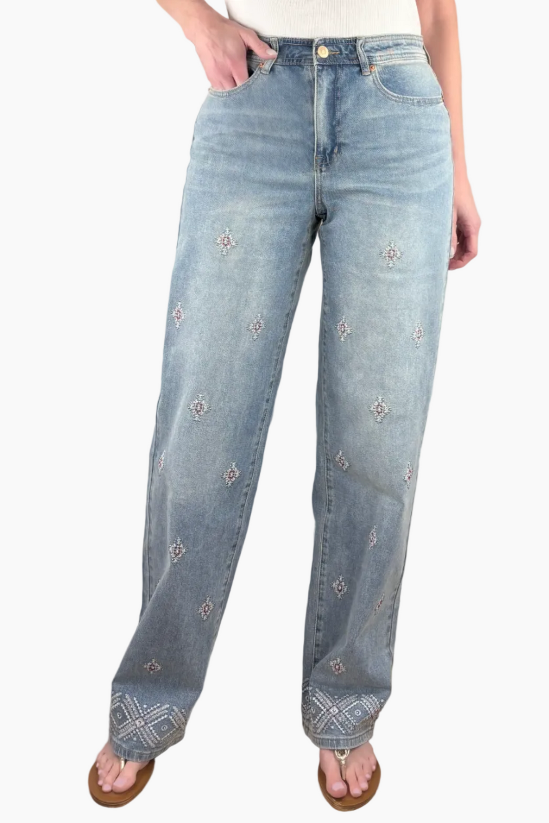 Beaded Embroidery Tall Wide Leg Jean