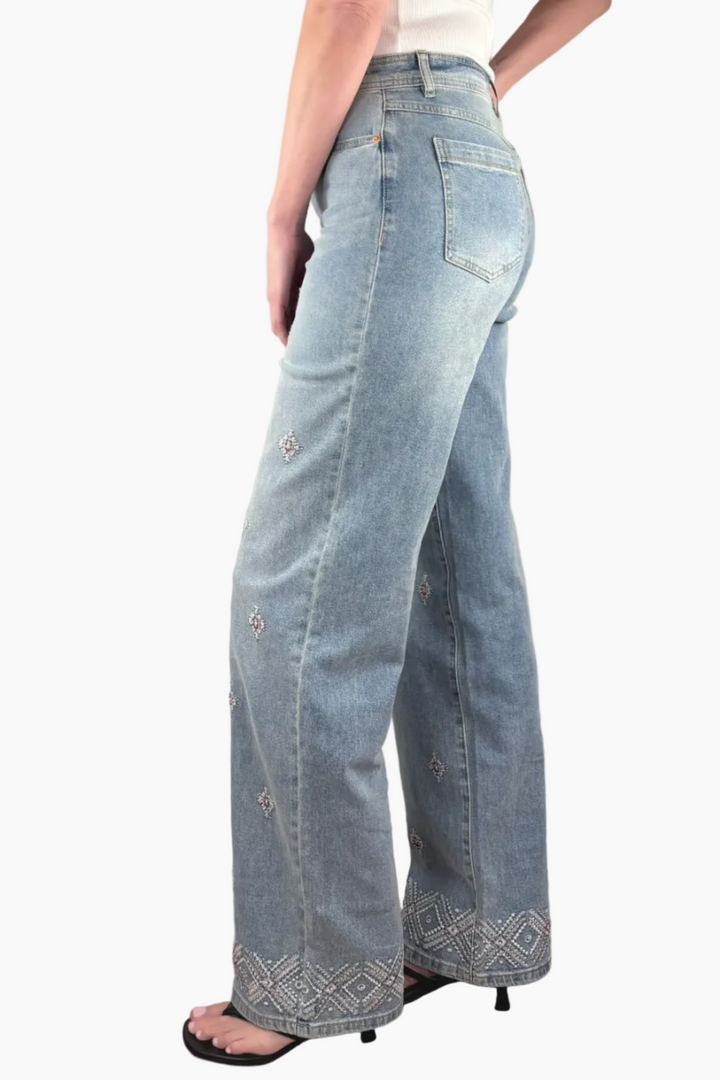 Beaded Embroidery Tall Wide Leg Jean