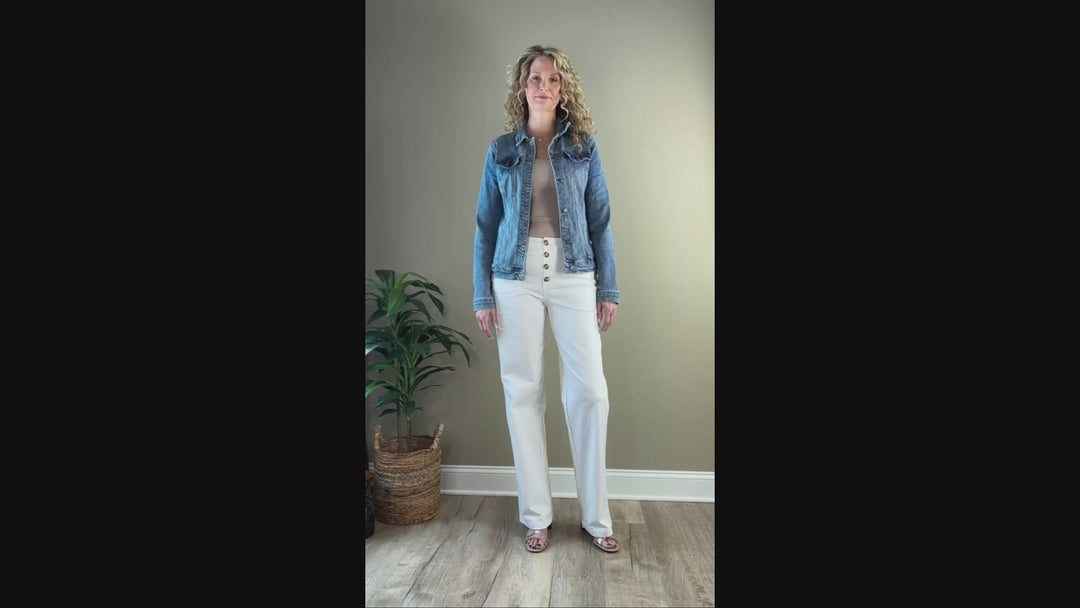 Button Fly Wide Leg Jean White