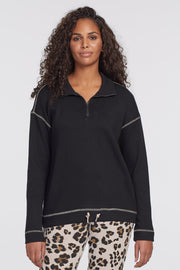 Zip Neck Contrast Sweatshirt - Final Sale